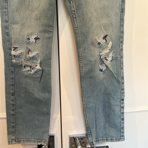 Topshop Moto Bird Embroidered Distressed Skinny Jeans Size 26 - Picture 5 of 14